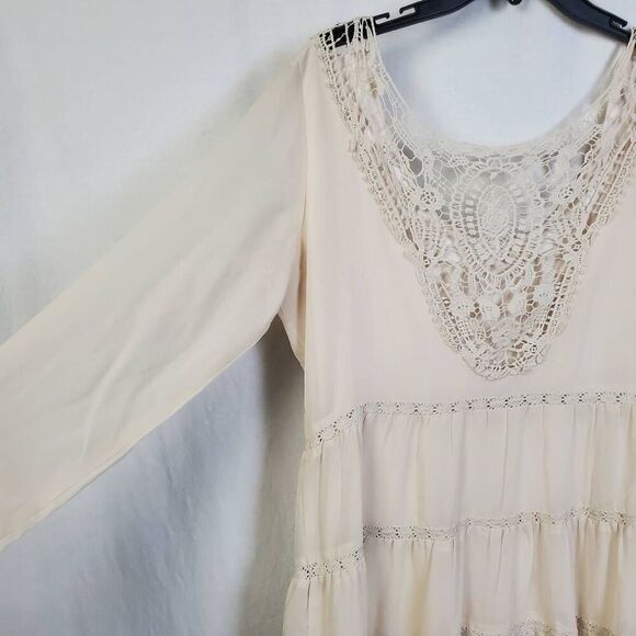 Wrangler Women’s Boho Cream Dress with Crochet Lace Detail Size Small Long Sleev - Picture 6 of 9